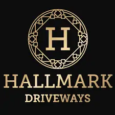 Hallmark Driveways Logo, black background golden text