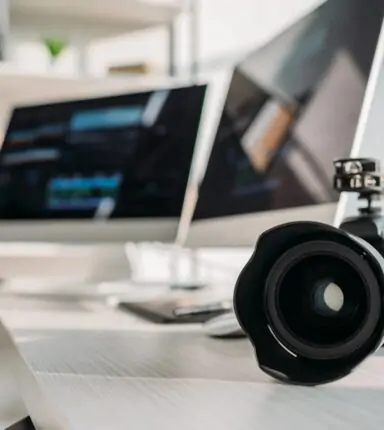 camera with monitor in background