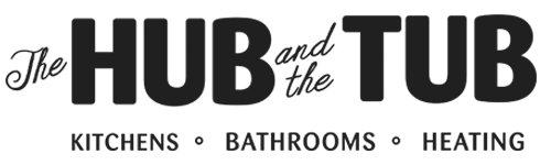 the hub and the tub logo black text and white background