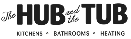 the hub and the tub logo black text and white background