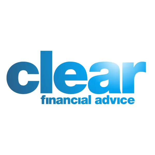 Clear Financial Advice text white background blue text centralised