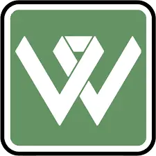 a white w with green background and black border
