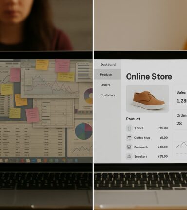 Laptop, half complex papers and another simple