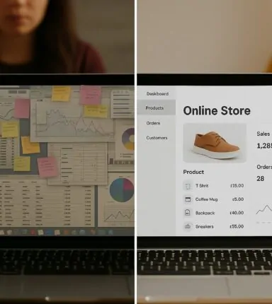 Laptop, half complex papers and another simple