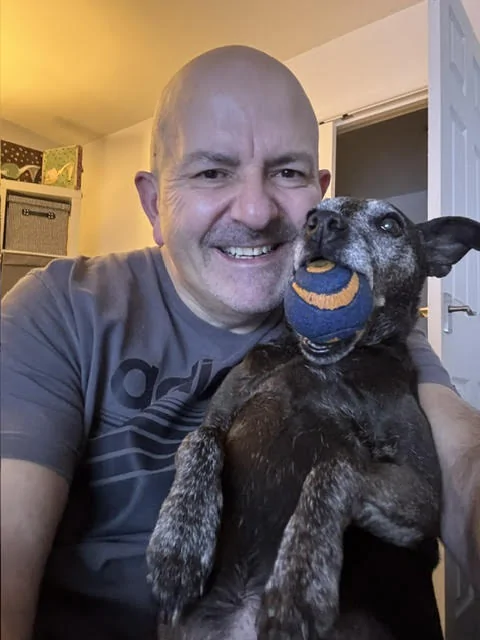 Man happy with his dog