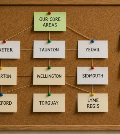 pinboard of sticky notes with locations