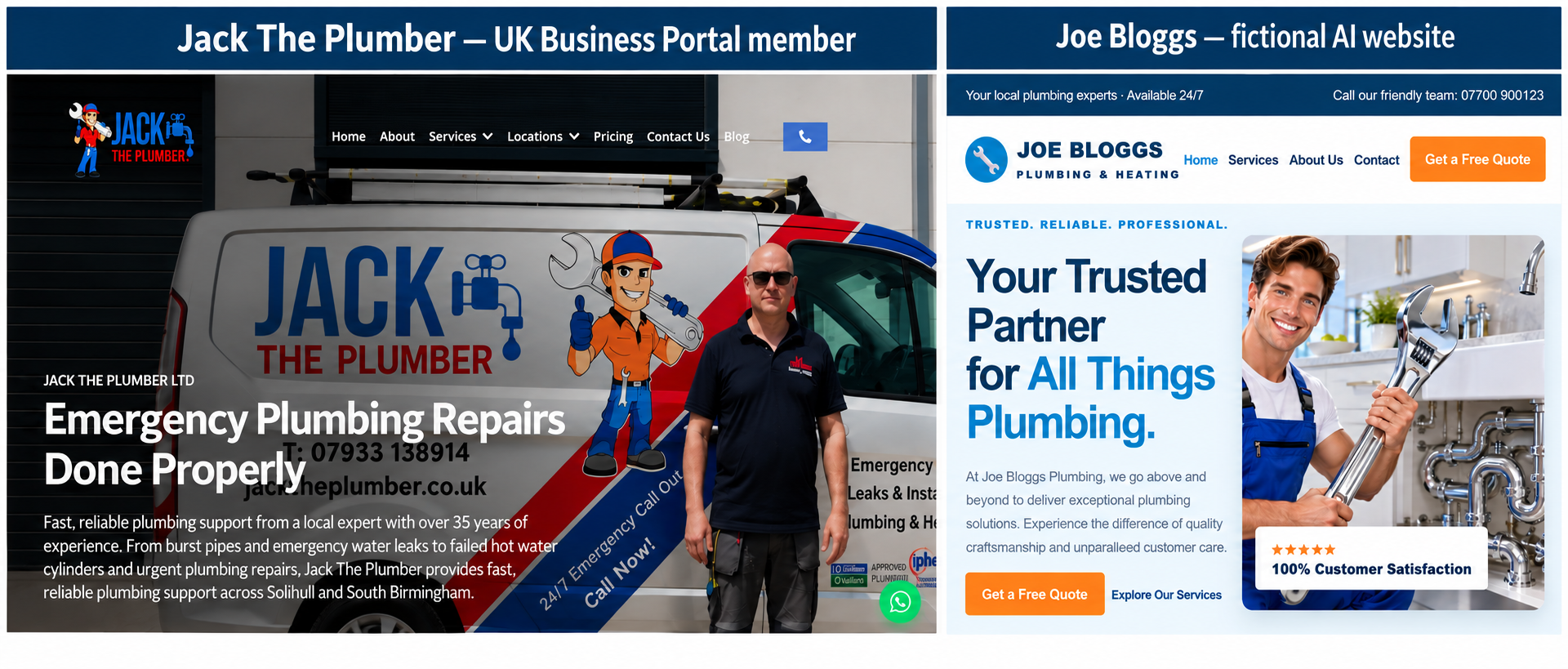 Comparing genuine plumbing business with AI one
